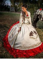 Sweetheart Horse Head Embroidery Charro Quinceanera Dress With Medallions
