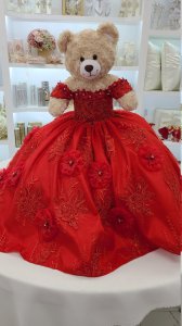 Off Shoulder Red Bear Quinceanera Dress Doll Dresses With 3D Flowers