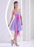 Flattering LilacLining/Bowknot Lavender Tulle Emcee Short Prom Party Dress Best Choice