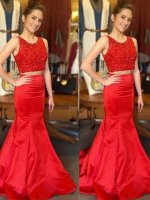 Scoop Lace Bodice 2 Pieces Mermaid Scarlet Mother Prom Gowns Vintage