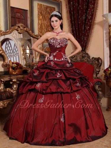 Silver Embroidery Puffy Taffeta Aulic Palace Ball Gown 2022 Pop Color Burgundy
