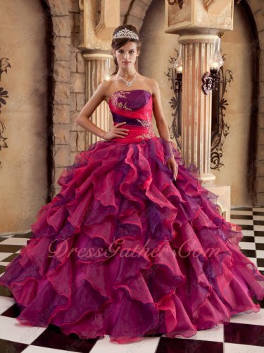 Fuchsia/Purple Mixed Skirt Strapless Quinceanera Ball Gown Good Reviews