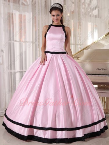 Brief Scoop Quince Court Military Ball Gown Baby Pink With Black Bordure/Bowknot
