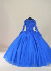 Religious Modest Long Sleeves Royal Blue Winter Church Quinceanera Dress Traditional