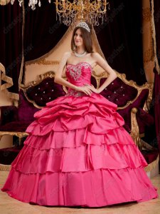 Half Bubble Half Layers Hot Pink Taffeta Puffy Quinceanera Ball Gown Pretty