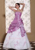 Mauve/Lilac Taffeta Overlay Pure White Modest Prom Ball Gown Palace Style