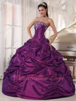 Embroidery Strapless Pansy Pick Up Fluffy Ball Gown Quinceanera Dress With Tulle