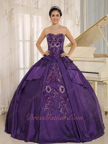 Shiny Applique Eggplant Taffeta Quince Ball Gown Factory Direct Online Low Price