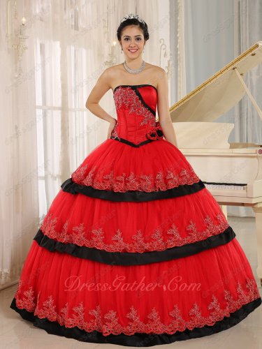 Red/Black Lacework Layers Like Cake Skirt Military Evening Ball Gown Affordable