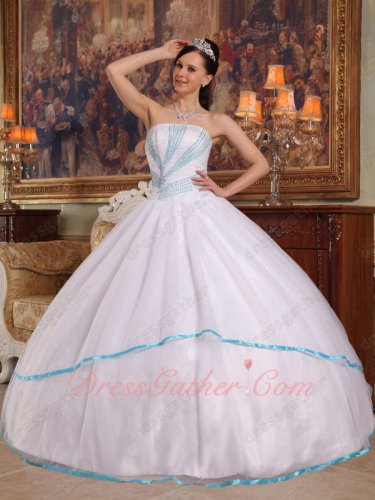 Top Designer White Simple Quinceanera Gown With Aqua Blue Beading/Bordure