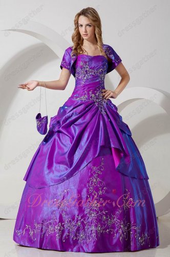 Top Designer Bright Purple Embroidery Quinceanera Dresss With Jacket