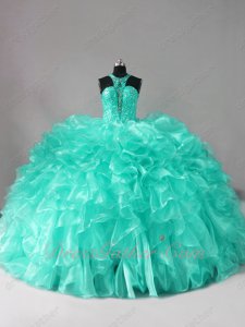 Hollow Out Cleavage Apple Green Waterfalls Sweep Train Vestidos De Quinceanera Gowns