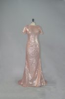 Short Sleeve Sparking Fully Sequin Blush Bridal Mum Dress Full Size Custom