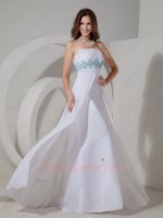 Strapless Empire Middle Slit Long Pure White Chiffon Skirt Formal Girls Dress Attire