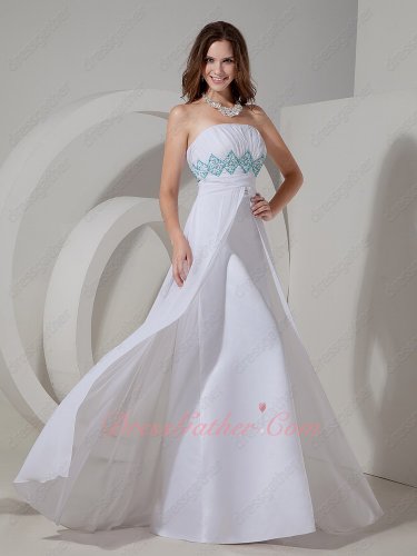 Strapless Empire Middle Slit Long Pure White Chiffon Skirt Formal Girls Dress Attire