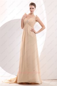 Demure V-Neck Peach Apricot/Champagne Pretty Formal Women Evening Prom Attire