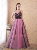 Spaghetti Straps Black Tulle Outside/Pink Lining Evening Dresses Old Style
