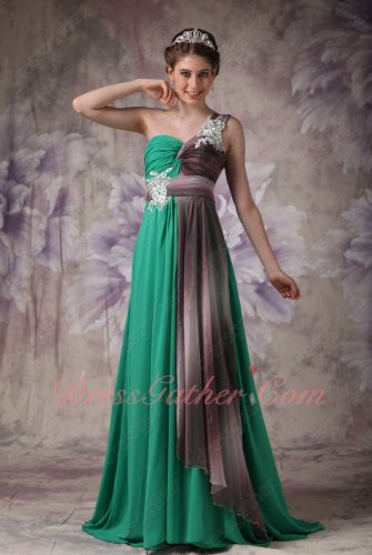 Turquoise Chiffon One Shoulder Strap Formal Evening Prom Dress Party