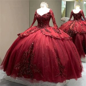 Long Transparent Sleeves Beaded Applique Puffy Ball Gown Quinceanera With Pepelum