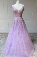 Sparkle Lilac Applique Pageant Gowns Flutter Off Shoulder Sleeves With Strap