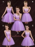 Series Design Lilac Lace Short Dama Dress Different From Each Other