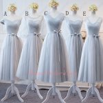 Popular Color Silver Tulle Series Bridesmaid Tea-Length For Pretty Girls