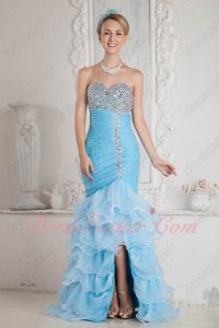 Beaded Bodice Aqua High Low Layers Mermaid Pageant Party Dress High Quality