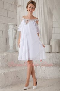 Faddish/Vogue Off Shoulder Empire White Chiffon Designer Short Prom Evening Dress