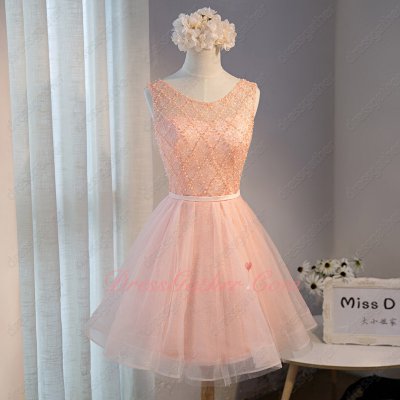 Pearl Bodice Knee Length Puffy Blush Tulle Homecoming Dress Girl Prefer