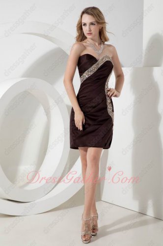 Full Oblique Ruching Beadwork Crystal Brown Package Hips Little Prom Event Dress