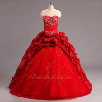 Discount Taffeta Bubble and Tulle Quinceanera Court Dress Lace Basque Inexpensive