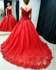 Puffy Red Sparkle Tulle Lacework Hemline 2023 Prom Evening Dress For Women Wear