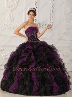 Grape Eggplant and Black Mingled Organza Ruffles Women Quinceanera Dress Affordable