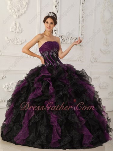 Grape Eggplant and Black Mingled Organza Ruffles Women Quinceanera Dress Affordable