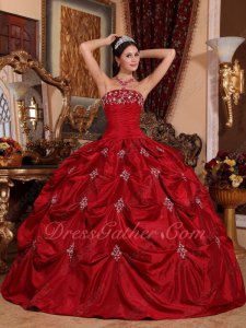 Designer Wine Red Pick-Up/Bubble Taffeta Floor Length Evening Ball Gown Quince Palace