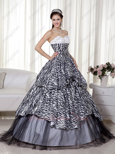 Smart Printing Zebra Fabric Quinceanera Dress Classical Black and White Blendent