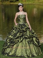 Olive Green Taffeta Puff/Bubble Cover Quinceanera Ball Gown Inexpensive Online