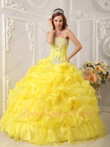 Vivid Canary Bright Yellow Full Bubble Organza Quinceanera Ball Gown Stage