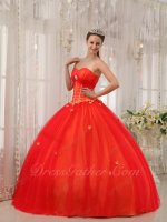 Stylish Fluffy Flat Many Layers Mesh Quinceanera Gown Scarlet With Orange Satin Lining