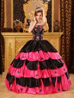 Pentagram Five Pointed Stars Embroidery Black And Hot Rose Pink Layers Quince Ball Gown