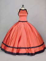 Scoop Red Satin With Black Bordure/Overlapping Quinceanera Gown Hostess Housemaid Style