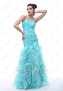 Wrinkled Organza Package Hips Mermaid Ruffles Ice Blue Evening Party Dress