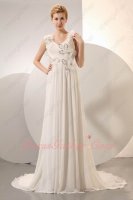 Beaded Leaves Decorate Fishtail Train Mature Women Appropriate Formal Evening Dress