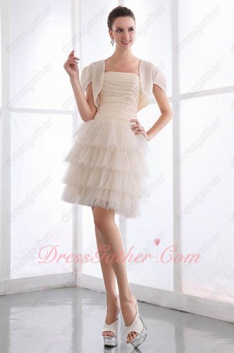 Pin-tucks Chiffon Blouse Layers Soft Tulle Short Skirt Mature Formal Gowns With Jacket