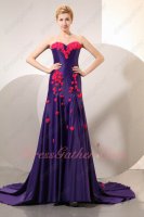 Bright Amethyst Violet Evening Gowns Handmade Fuchsia Flowers Chapel Train