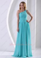 Pleat One Shoulder Blouse Jade Aqua Blue Formal Evening Dress High Quality