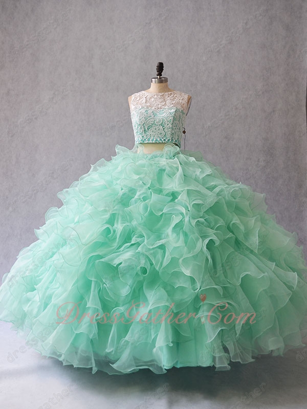 Two Pieces Detachable Suit Mint Green Tulle Ruffles Quinceanera Celebrity Ball Gown - Click Image to Close