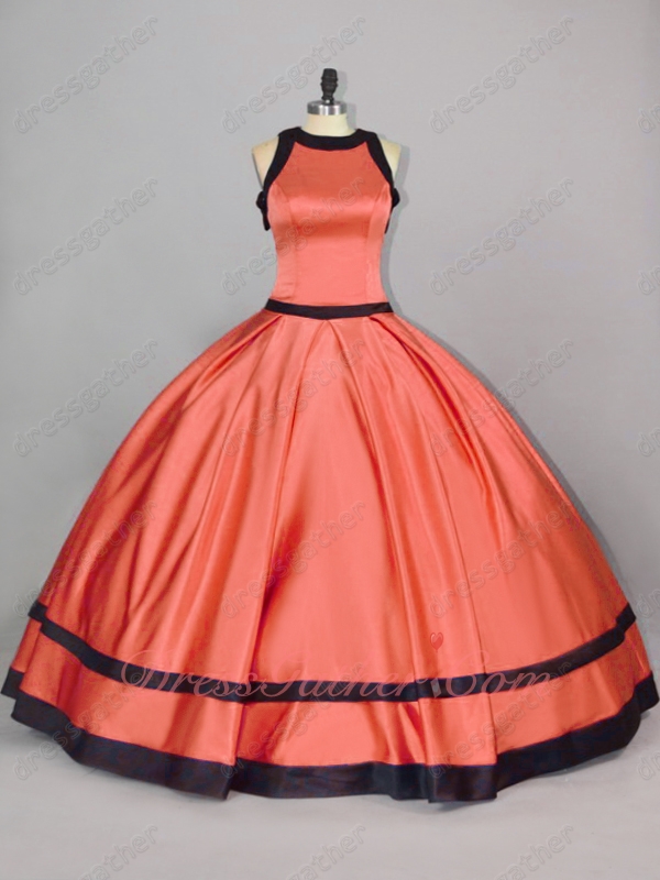Scoop Red Satin With Black Bordure/Overlapping Quinceanera Gown Hostess Housemaid Style - Click Image to Close