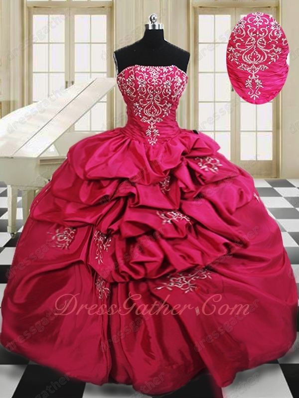 Palace Casual Military Ball Gown Puffy Bubble Skirt Fuchsia With Silver Embroidery - Click Image to Close