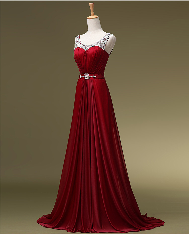 Modest Scoop Neck Beading Dark Red Wedding Ceremony Mother Of The Bride Dress Elder Women Party Dress - Click Image to Close